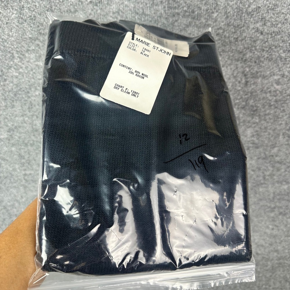 NEW $140 St. John Knit Skirt Womens 10 Black Wool Rayon Pencil Elastic Waist - Picture 8 of 8